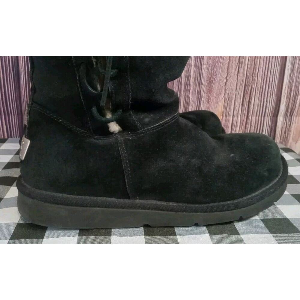 UGG Black Suede Lace-Up Shearling Cuff Boots - Picture 2 of 9